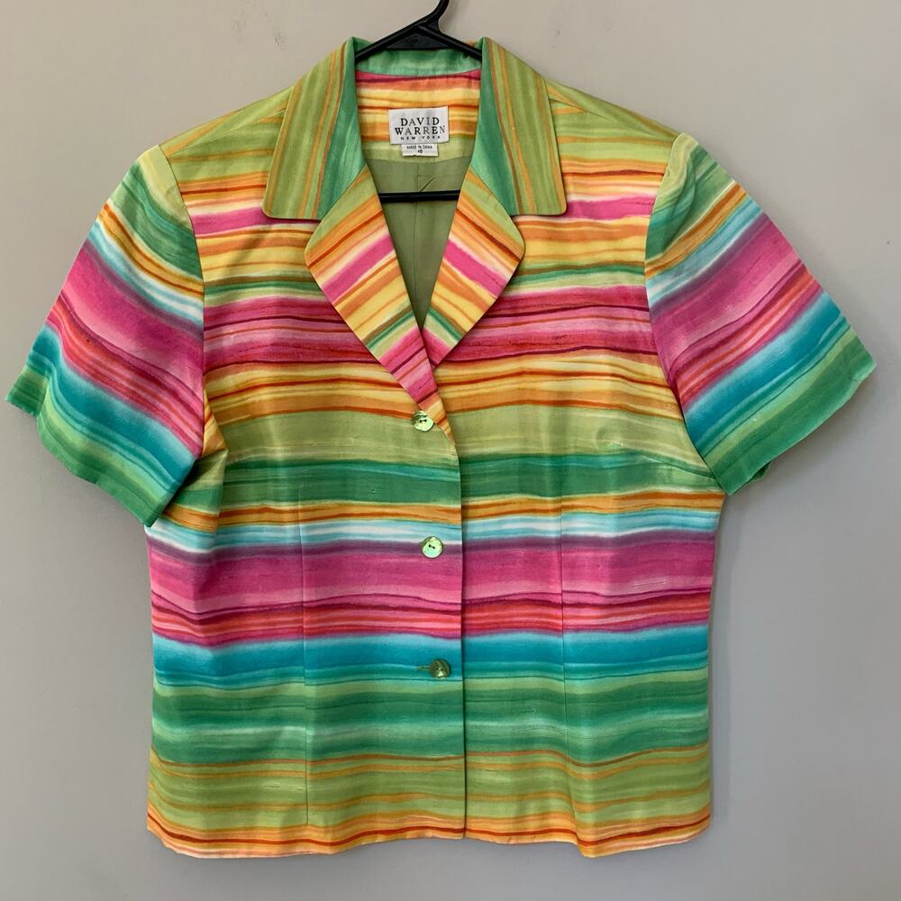 David Warren vintage silk multicolor jacket short sleeve lined button front 16